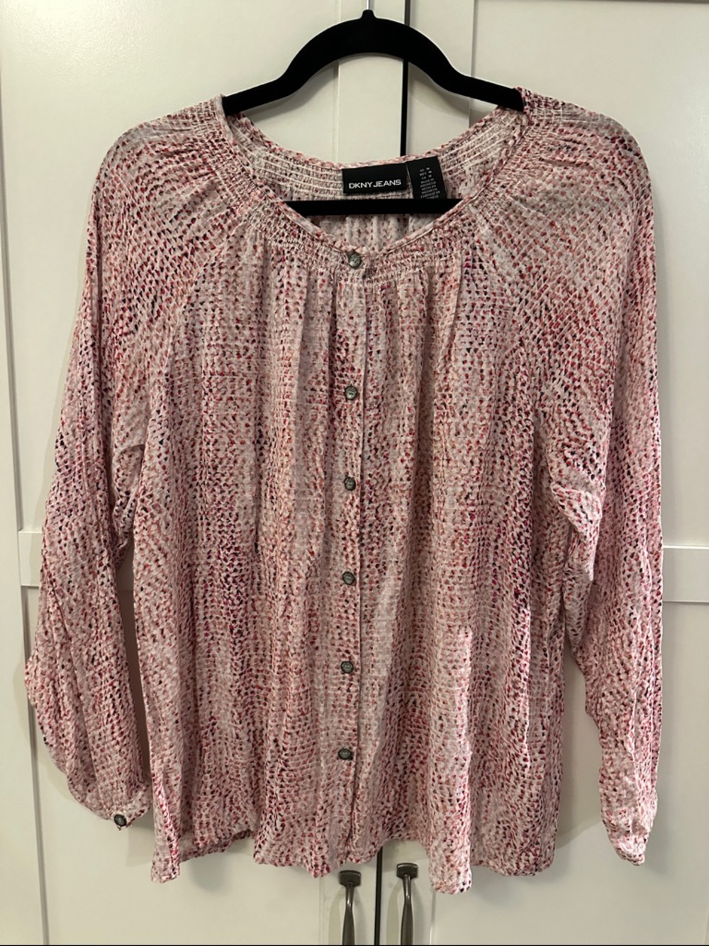 Dkny Pink Multitone Button-Front Long Sleeve Shirt
